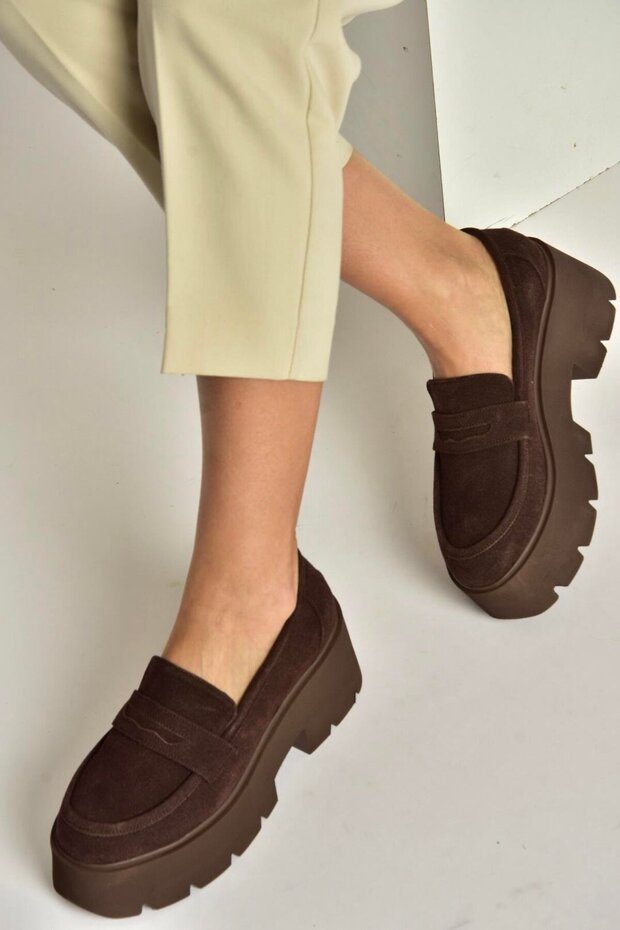 Y272972502 Brown Suede Thick Sole Everyday Women's Shoes