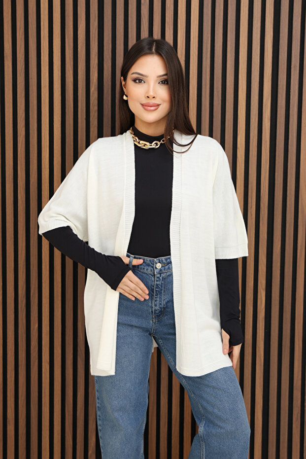 U Shawl Collar Short Sleeve Simple Basic Midi Length Seasonal Knitwear Cardigan