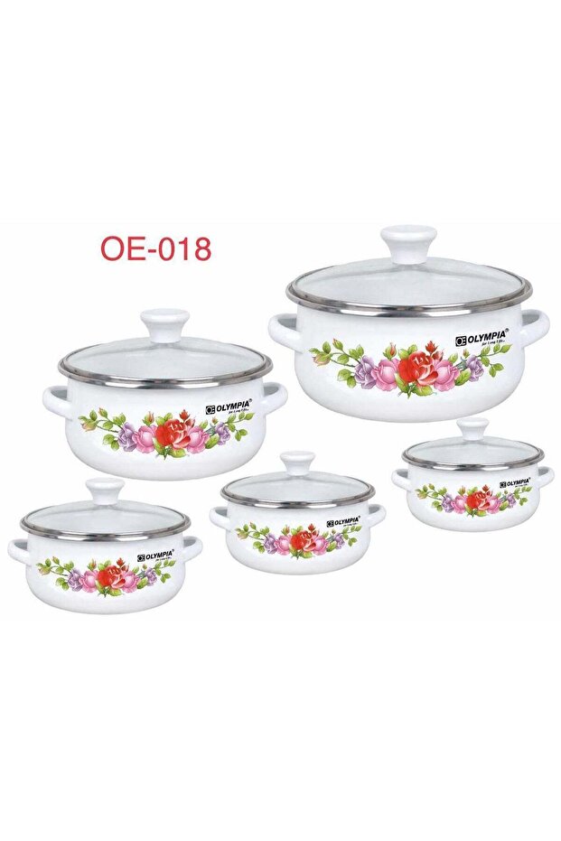 10 Pieces Enamel Casserole Set with Glass Lids