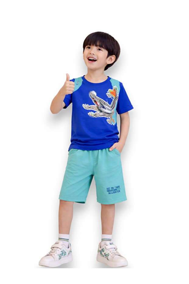 Boys Crocodile Graphic T-Shirt & Mint Shorts Set