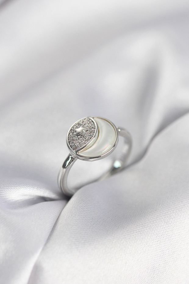 Moon Star Model Silver Color Zircon Stone Women's Ring - Ebj260214W39590