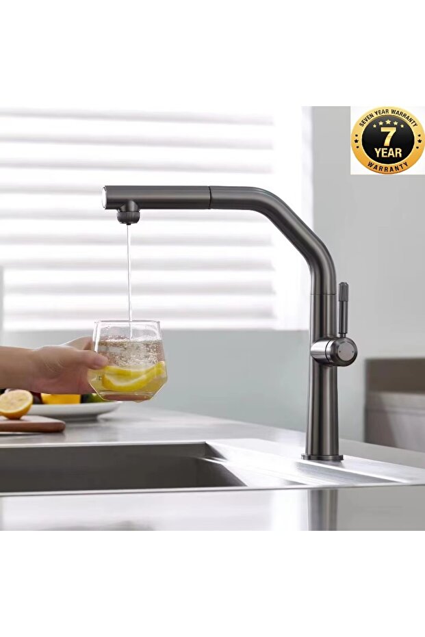 Kitchen Sink Faucet with Water Purification Outlet, 2-Function Sprinkler, Spiral Anthracite, 7 Years Warranty, Imported