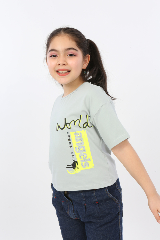 Girl's Printed Crew Neck Short Sleeve T-Shirt