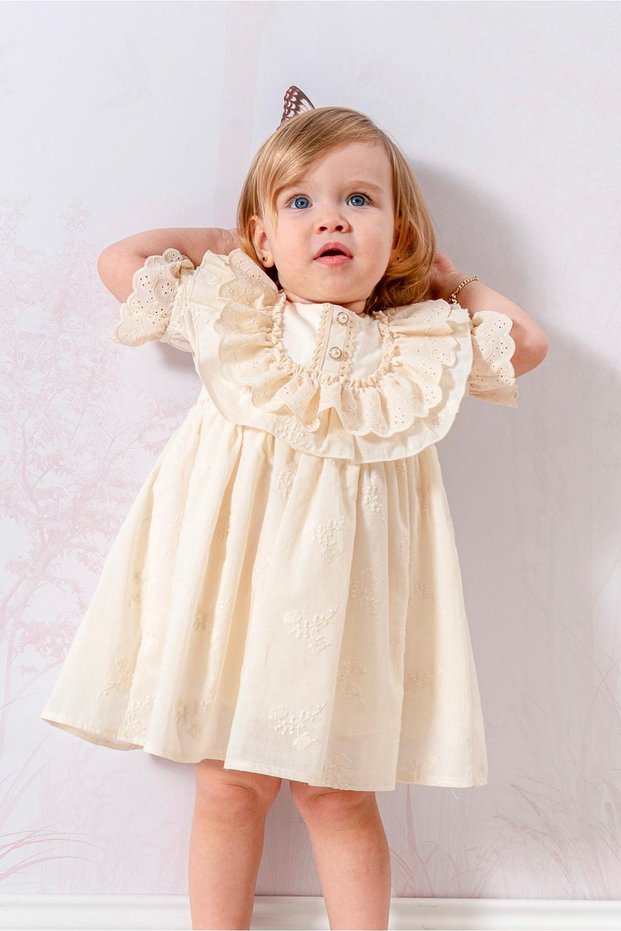 Miranda Fisto Fluffy Collar Detailed Organic Baby Girl Special Occasion Dress 100% Cotton