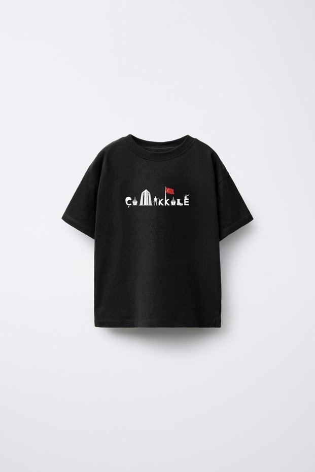 18 March Canakkale Victory Day Printed Children's Crew Neck Black T-Shirt T-Shirt