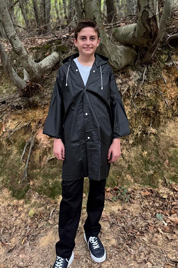 Children's Raincoat – Hooded Unisex Waterproof Lightweight Long Model