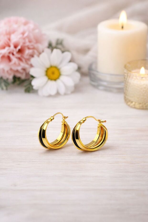 Gold Color Steel Triple Hoop Earrings
