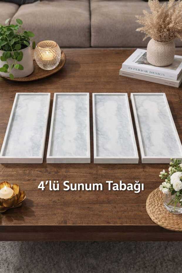 طبق تقديم خرساني منقوش بالرخام مكون من 4 قطع، صينية تقديم مزخرفة مقاس 12x24 سم