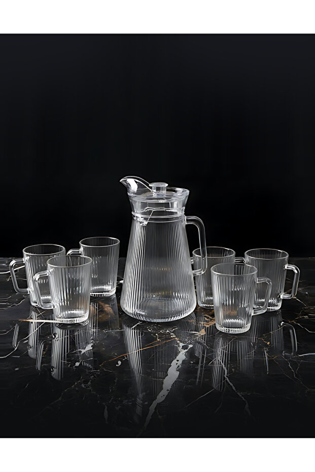 Glass Water Jug with 4 Glasses 1.5L, Pitcher Set, BPA-Free Drinkware,BB3073