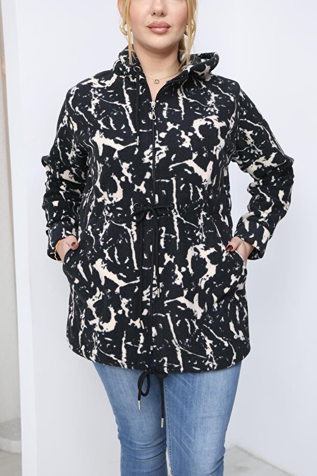 Plus Size Patterned Fleece Jacket - 5