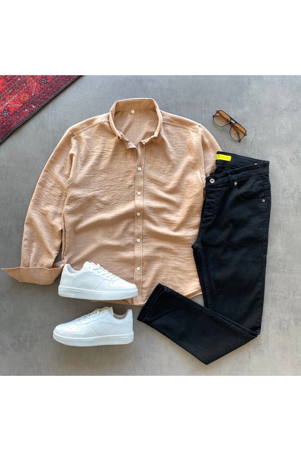Crinkle Linen Shirt and Slimfit Jeans 2-Piece Set