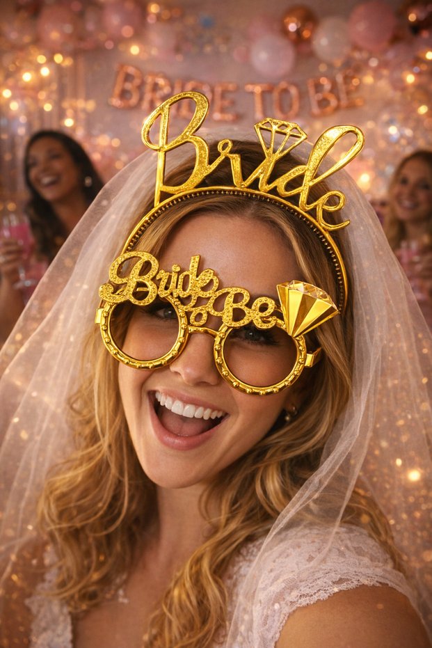 Bride to Be Bachelorette Bridal Crown and Party Glasses Set – Gold Color Bridal Accessory