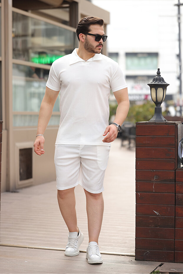 Men's Bürümcük White T-Shirt and Loose Shorts Summer Two-Piece Set
