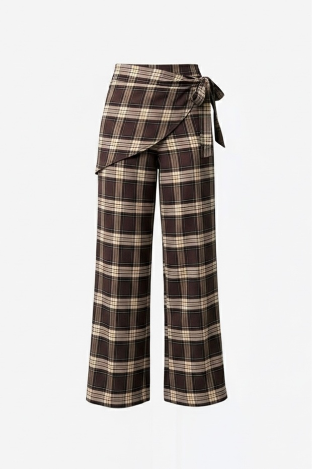 Bsk Scarf Detailed Plaid Updated Pattern Tailored Fit Trousers