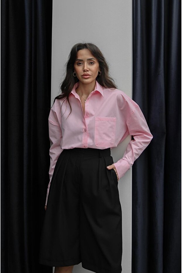 Pembe Tek Cepli Oversize Gömlek - 3