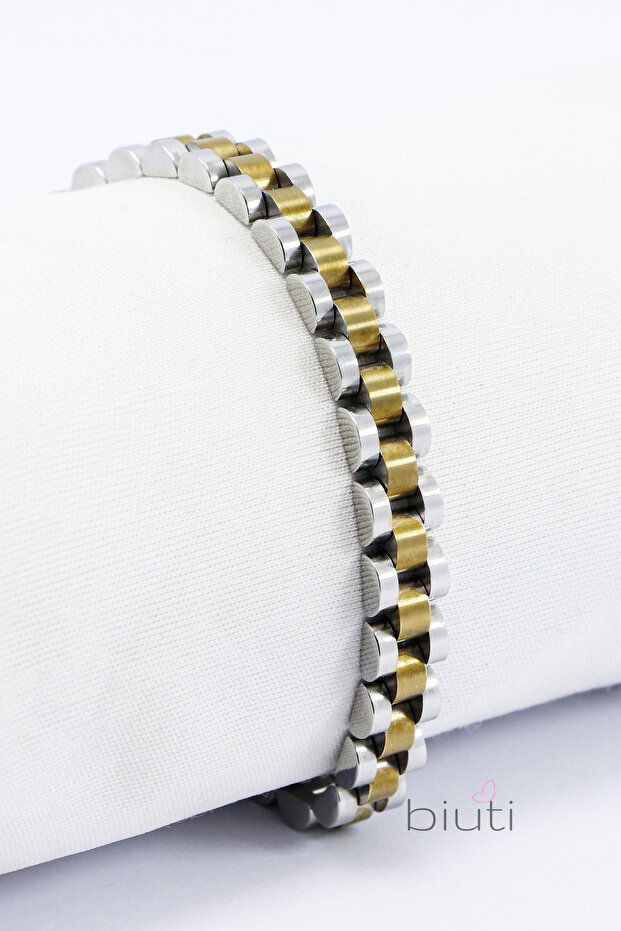 Gold and Silver Double Color Stainless Steel Men's Bracelet, Valentine's Day Gift Men's Accessory