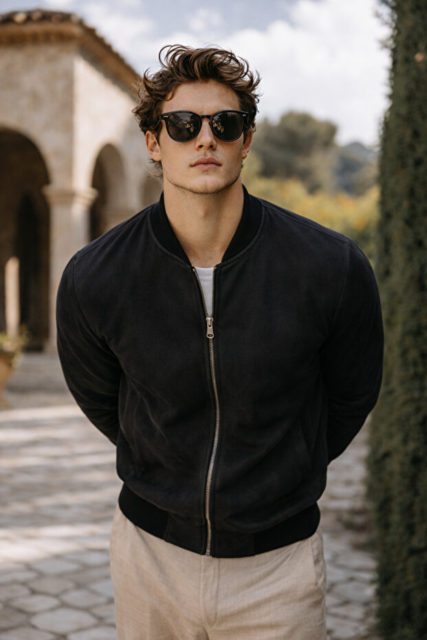 سترة رجالية فاخرة مريحة من جلد النوبوك الأسود - 5