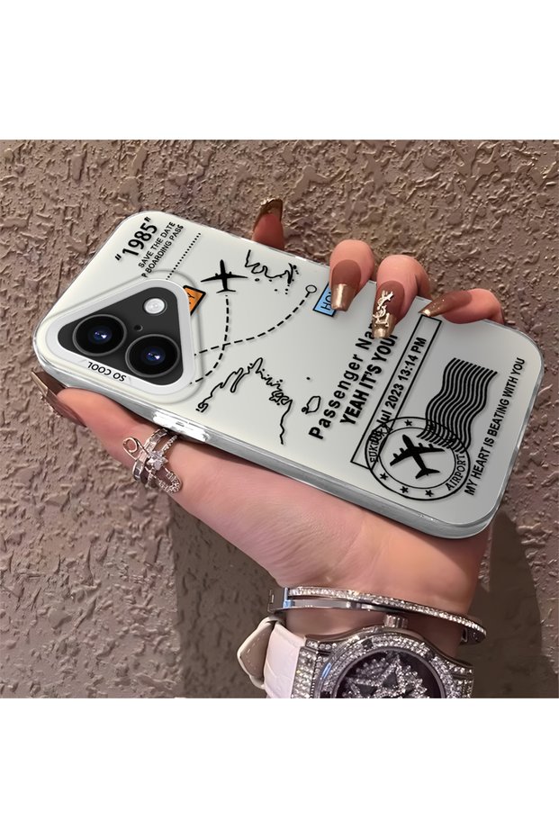 iPhone 16 Compatible Silicone Edge Hard Back Anti-Fall Phone Case with Airplane Pattern