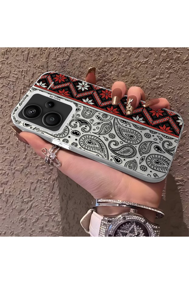 Redmi Note 13 Pro Plus 5g Compatible Rug Patterned Silicone Edge Hard Back Anti-Fall Phone Case