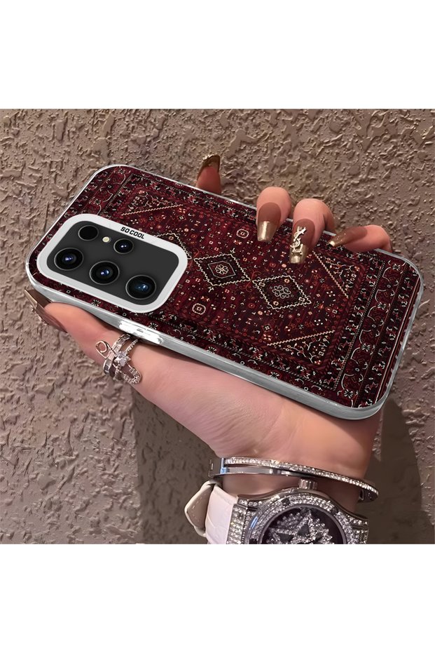 Samsung Galaxy S23 Ultra Compatible Silicone Edge Hard Back Anti-Fall Phone Case with Carpet Pattern