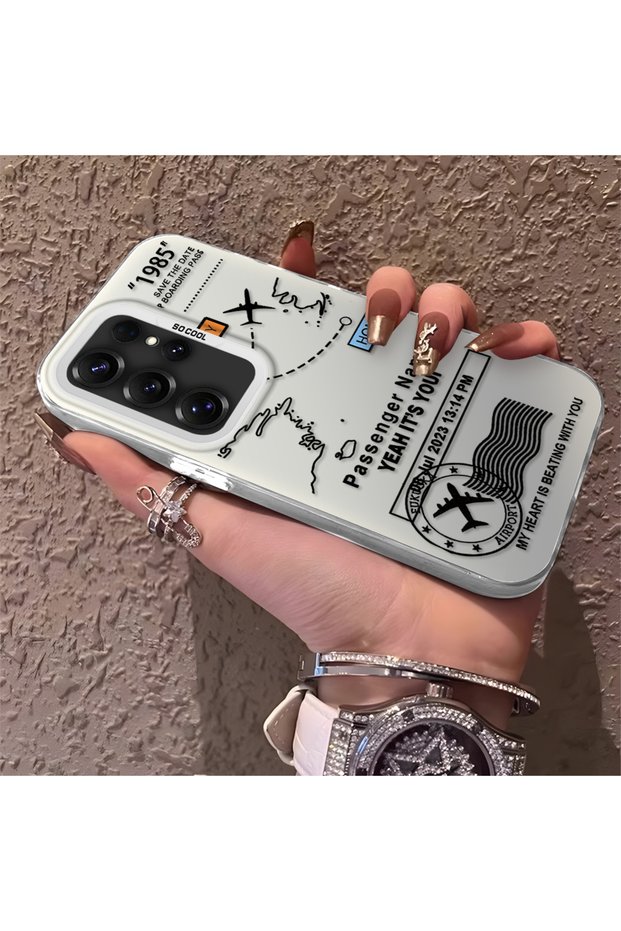 Samsung Galaxy S25 Ultra Compatible Silicone Edge Hard Back Anti-Fall Phone Case with Airplane Pattern