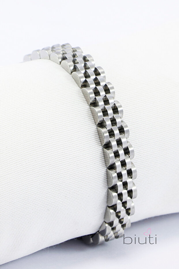 Silver Color Five-Row Mesh Stainless Steel Men's Bracelet, Valentine's Day Gift Men's Accessory