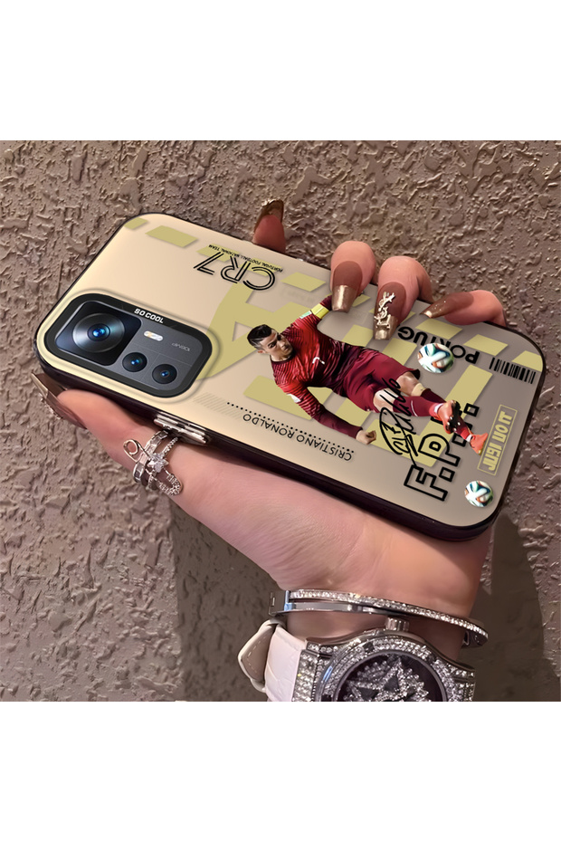 Mi 12t Compatible Silicone Edge Hard Back Anti-Fall Phone Case Cr7 Patterned