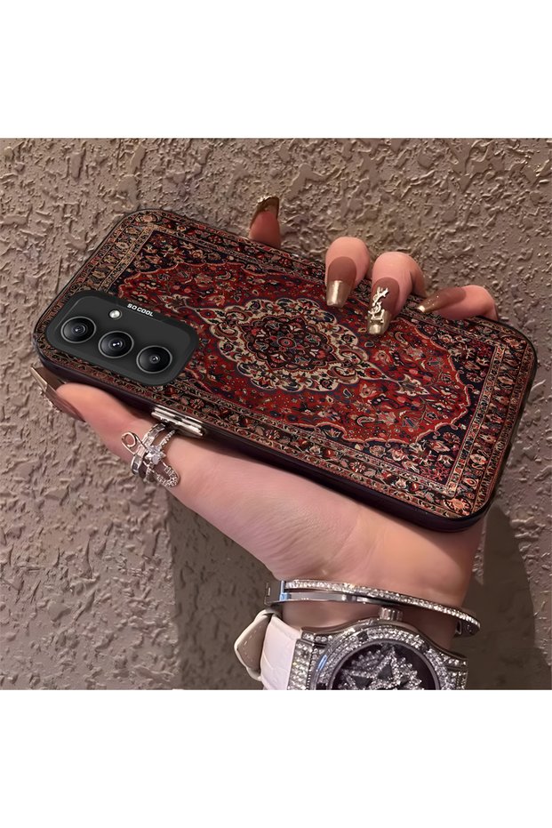 Samsung Galaxy A34 Compatible Kilim Patterned Silicone Edge Hard Back Anti-Fall Phone Case