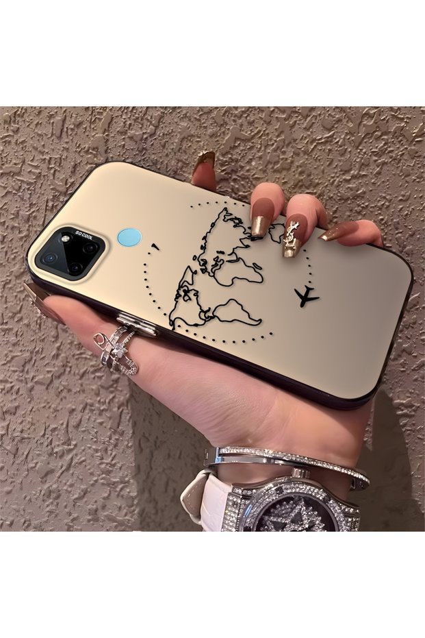 Realme C21Y Compatible Silicone Edge Hard Back Anti-Fall Phone Case with Airplane Pattern