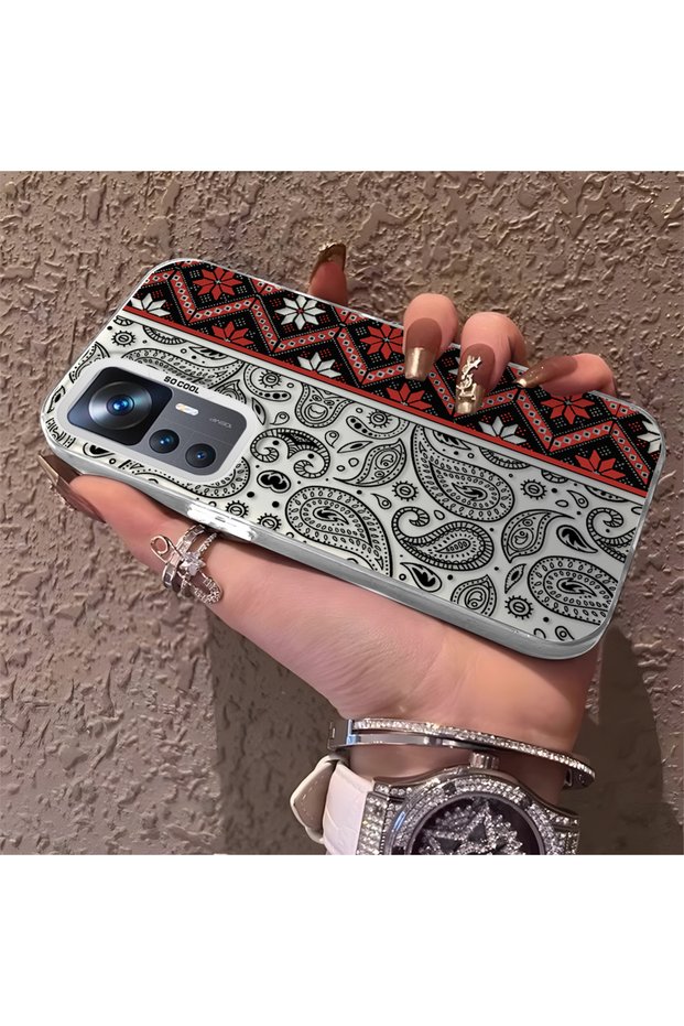 Mi 12t Pro Compatible Kilim Patterned Silicone Edge Hard Back Anti-Fall Phone Case
