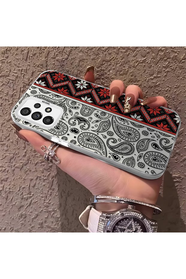 Samsung Galaxy A73 Compatible Kilim Patterned Silicone Edge Hard Back Anti-Fall Phone Case