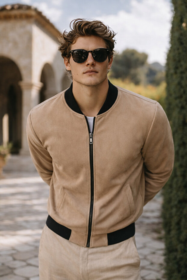 سترة رجالية فاخرة مريحة من جلد النوبوك باللون البني - 2