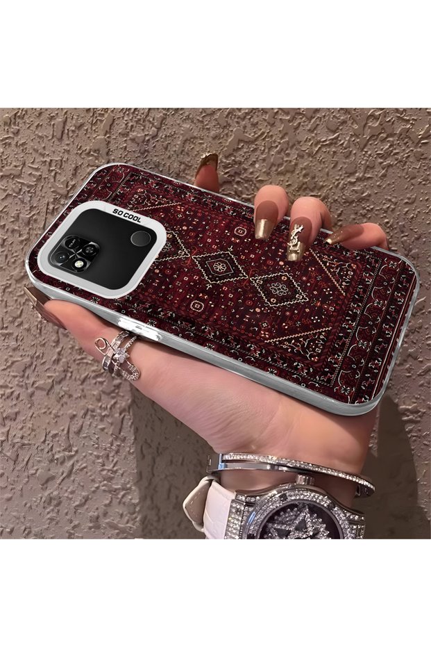 Redmi 9C Compatible Silicone Edge Hard Back Anti-Fall Phone Case with Kilim Pattern