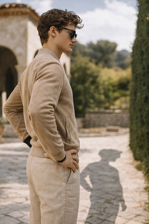 سترة رجالية فاخرة مريحة من جلد النوبوك باللون البني - 5