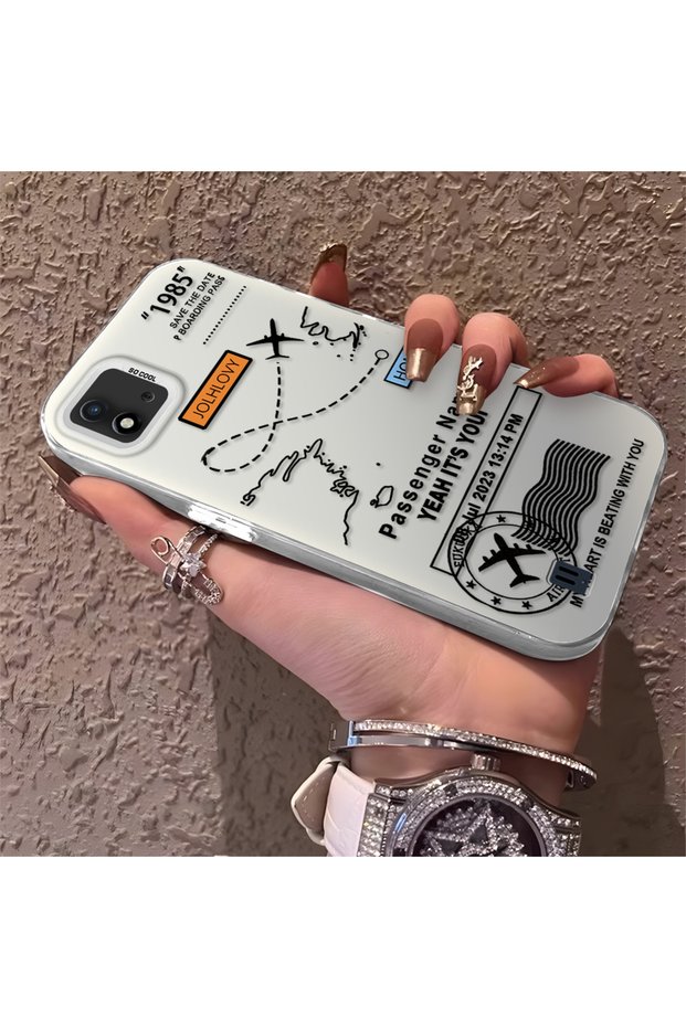 Realme C20 Compatible Silicone Edge Hard Back Anti-Fall Phone Case with Airplane Pattern