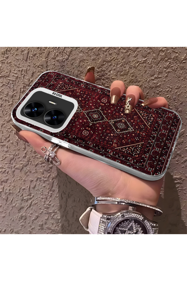 Realme C55 Compatible Silicone Edge Hard Back Anti-Fall Phone Case with Kilim Pattern