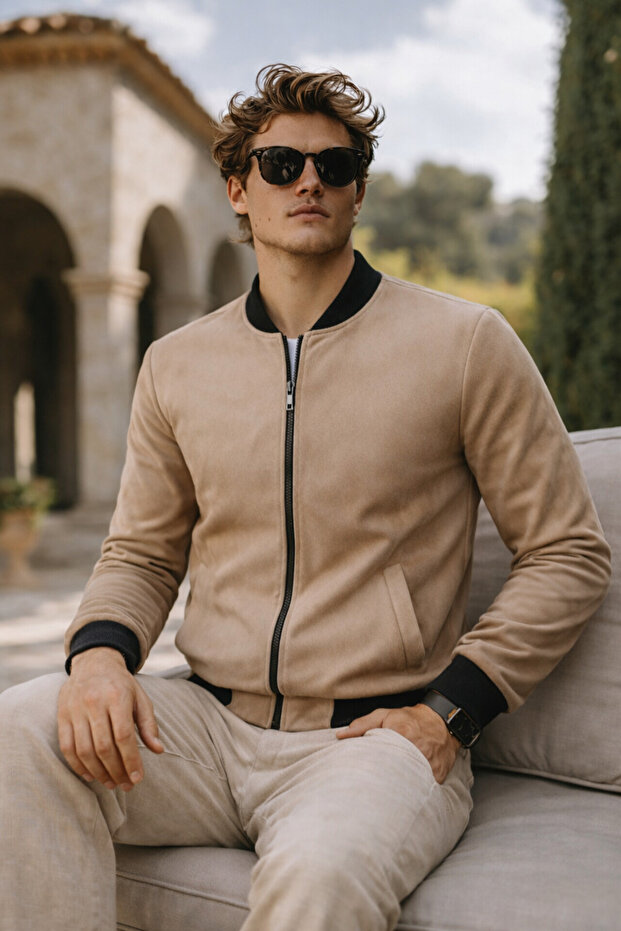 سترة رجالية فاخرة مريحة من جلد النوبوك باللون البني - 4