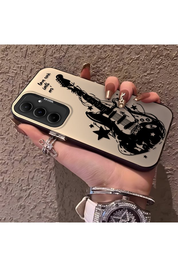 Samsung Galaxy A55 Compatible Silicone Edge Hard Back Anti-Fall Phone Case with Guitar Pattern