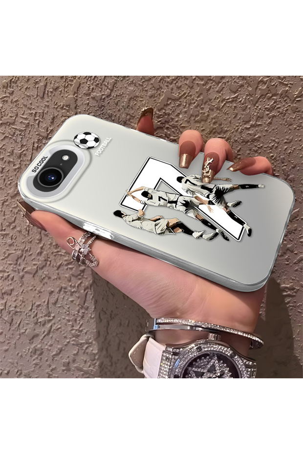 iPhone 16E Compatible Silicone Edge Hard Back Anti-Fall Phone Case Cr7 Patterned