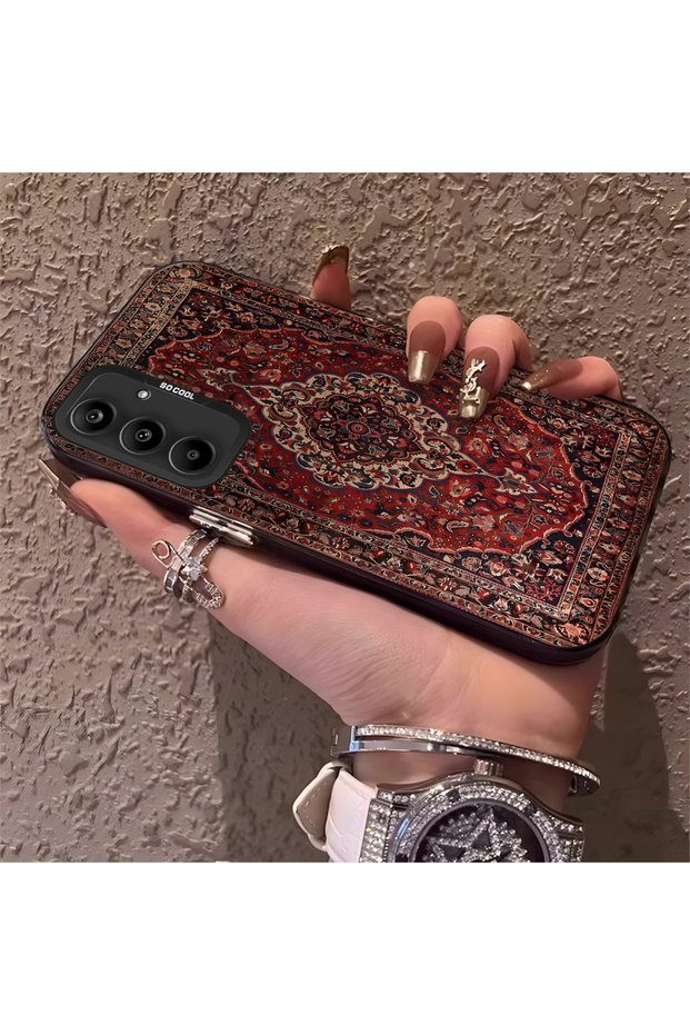 Samsung Galaxy A25 Compatible Kilim Patterned Silicone Edge Hard Back Anti-Fall Phone Case