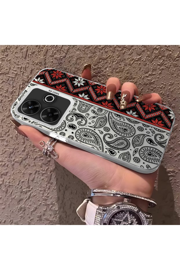Redmi 13X Compatible Rug Patterned Silicone Edge Hard Back Anti-Fall Phone Case