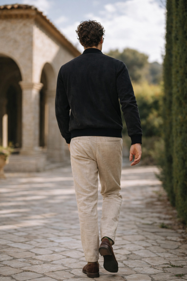 سترة رجالية فاخرة مريحة من جلد النوبوك الأسود - 6