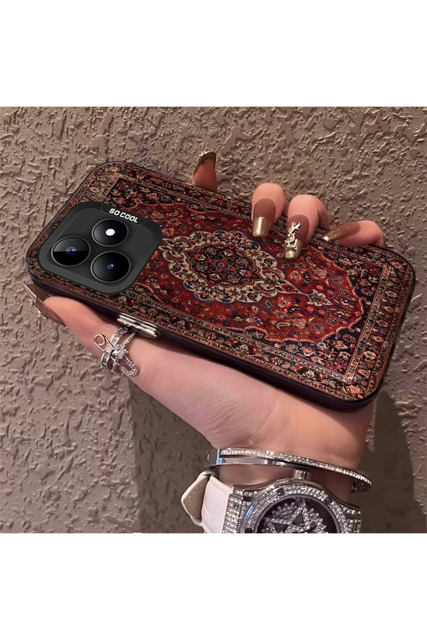 Realme C51 Compatible Rug Patterned Silicone Edge Hard Back Anti-Fall Phone Case