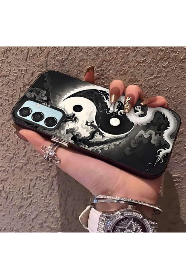 Samsung Galaxy M15 Compatible Silicone Edge Hard Back Anti-Fall Phone Case Dragon Pattern