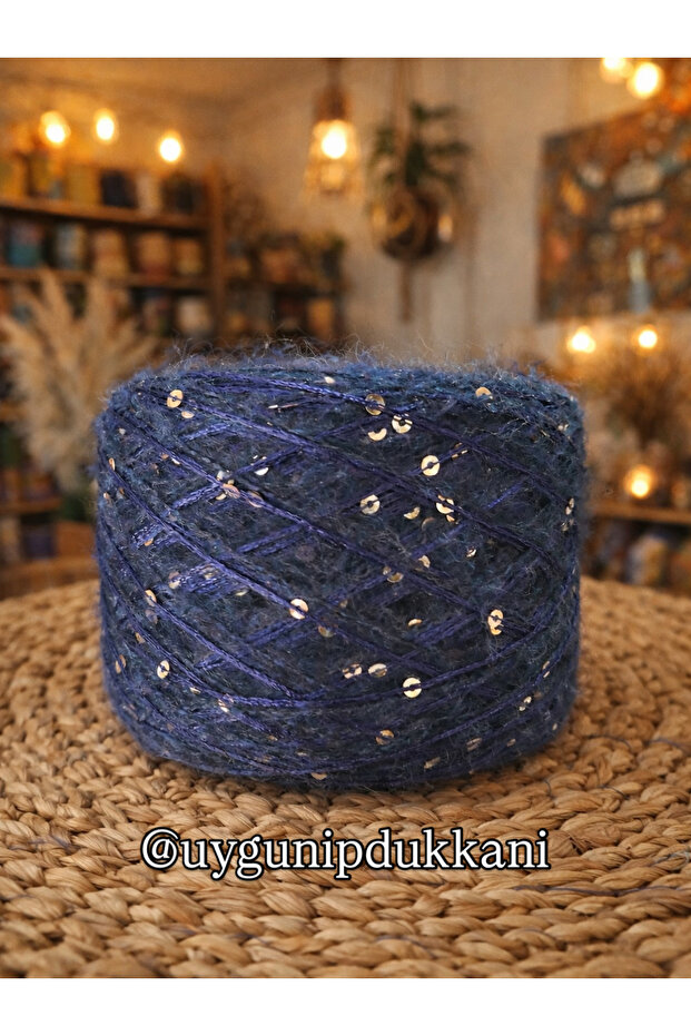 Pullu Lacivert Moher Örgü İpi - 1