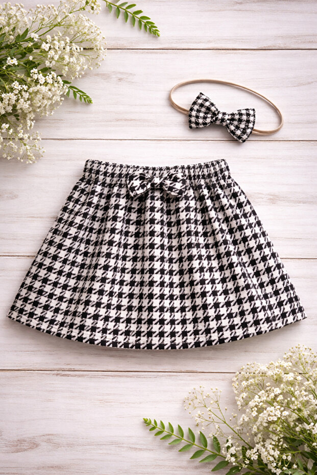 Tweed Fabric Skirt Bandana Set