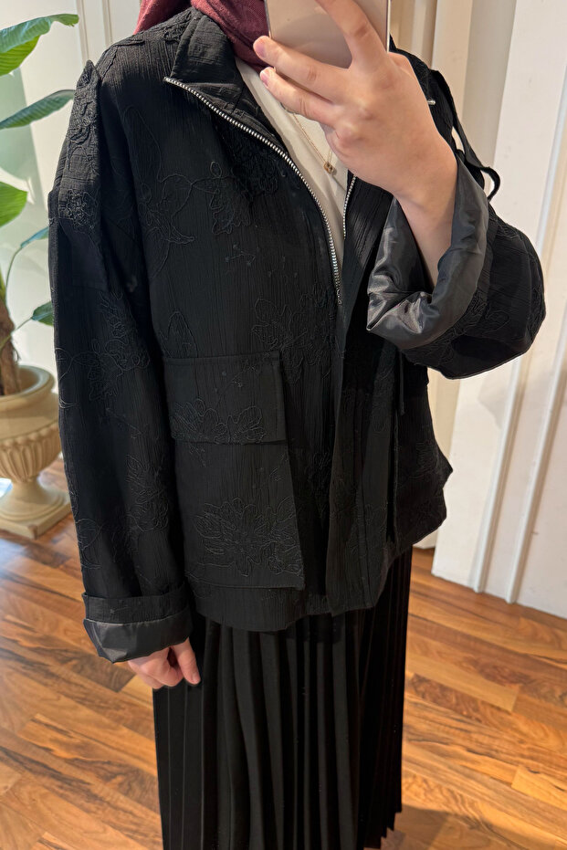 سترة منقوشة - أسود - 4