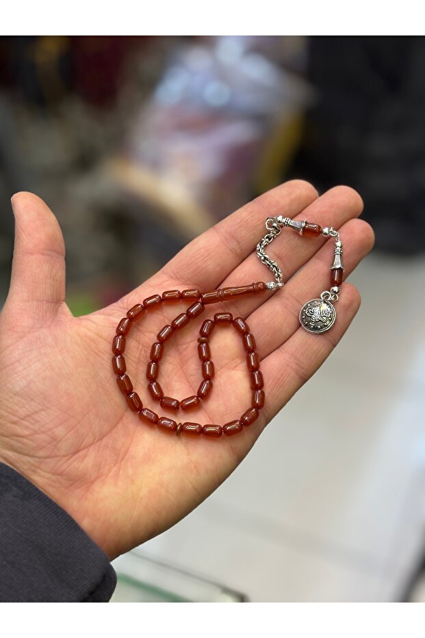 Capsule Cut Wrist Length Powder Amber Prayer Beads