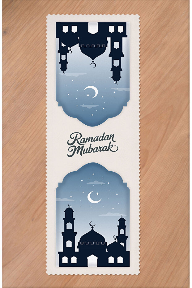 Ramadan Eid Mubarak Crescent Mosque Floral Pattern Printed Table Runner Digital Printed Modern Tablecloth