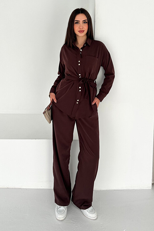 Waist Tie Detailed Shirt and Pleated Pants Set – Grace